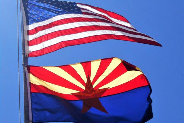 american flag flown with the state of arizona flag